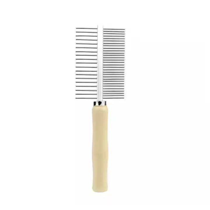 flea grooming Double sided pet comb hair remover combs pet grooming comb with wooden handle 