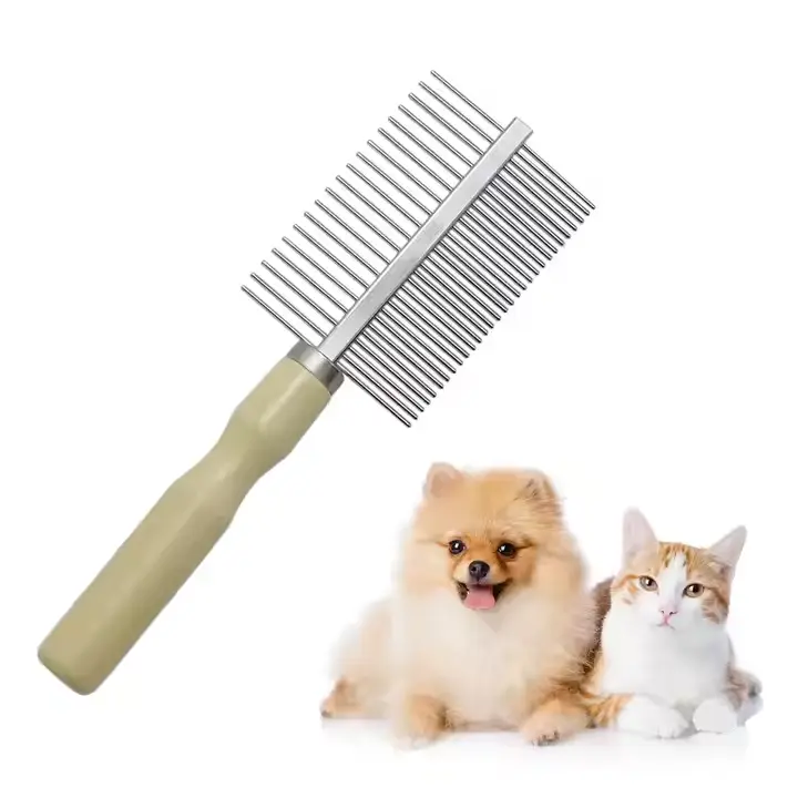 Wooden Handle Grooming Comb for Dogs Cats Pet Double-Sided Stainless Steel Tooth Pet Combs 