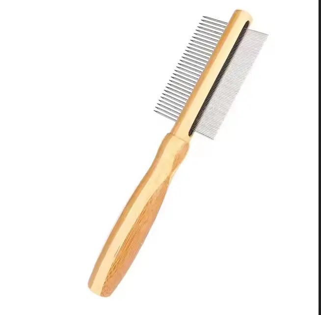 Wholesale Dog Grooming Supplies Double Sided Wooden Handle Cat Dog Pet Grooming Flea Comb 