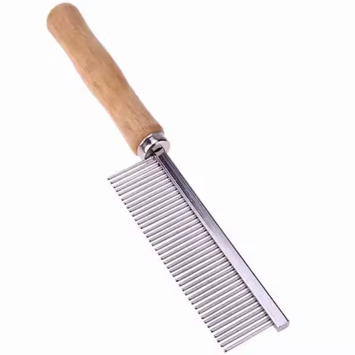 Pet Grooming Stainless Steel Wood Handle Cat and Dog Comb Professional Grooming Single Sided Comb 