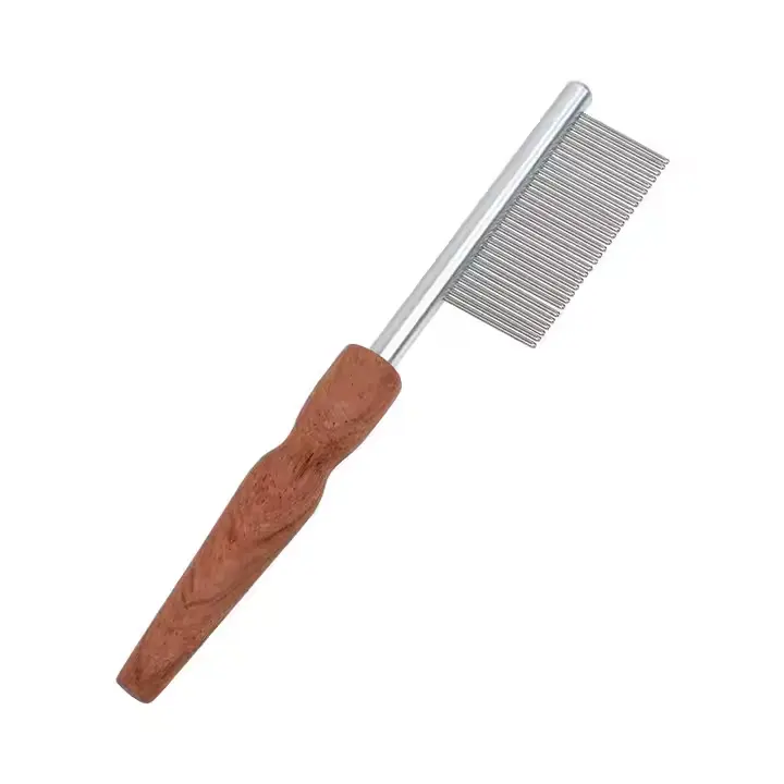 Pet grooming Wooden Handle Single Row Comb for cat dog Single Side Stainless steel Teeth Flea Comb 