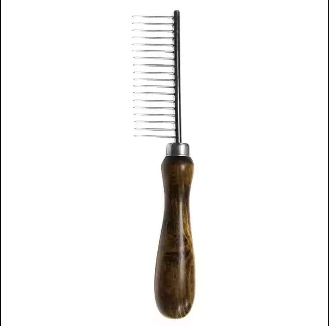 Wholesale wood handle custom logo pet hair remover comb Stainless steel Single Sided Pet Combs 