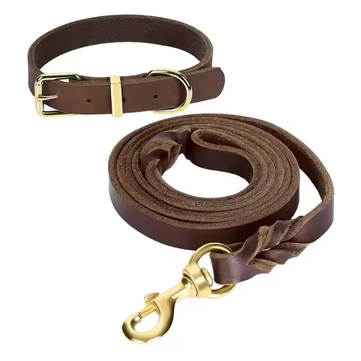 Dog Collar And Lead Sets Best Product Soft Braided Leather Material Hand Made Pet Collars Sets