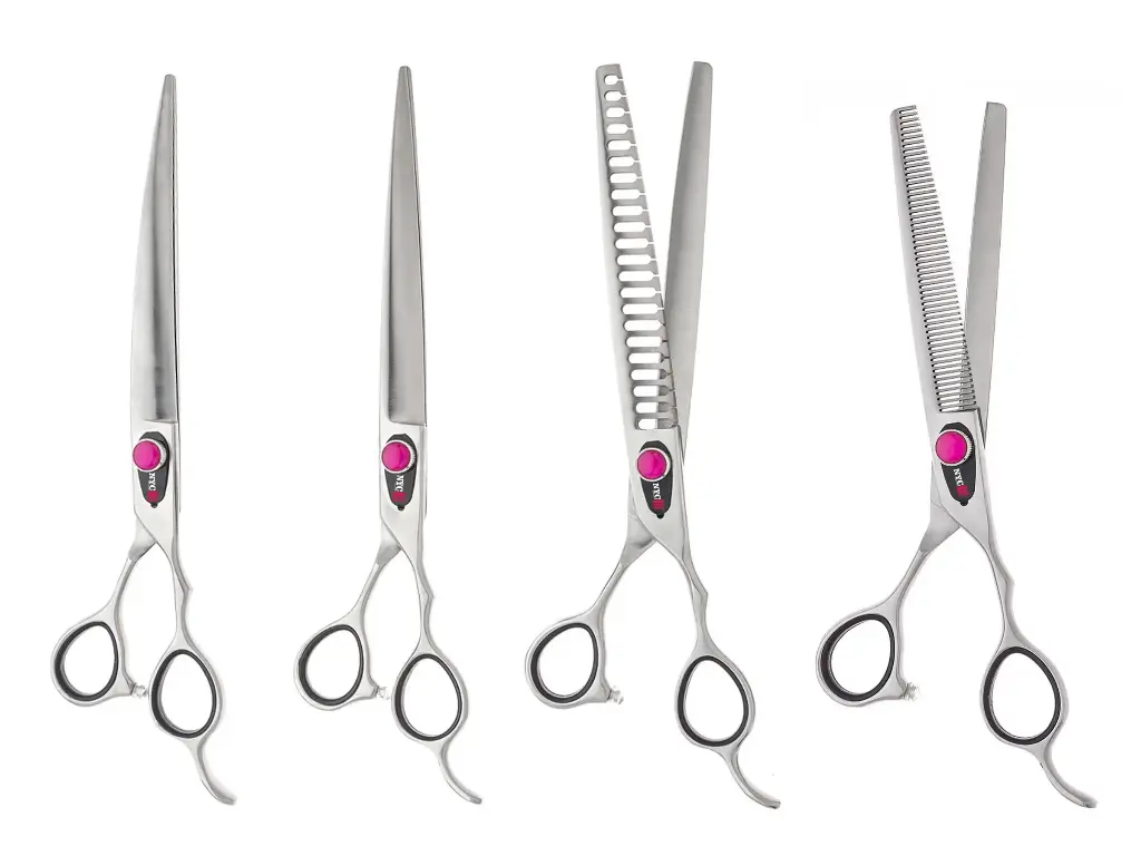  4 PC 6″, 7″, 8″ OR 9″ BEP99 STRAIGHT, CURVED,22 TOOTH CHUNKER & 7″ 54 TOOTH THINNER GROOMING SHEAR KIT