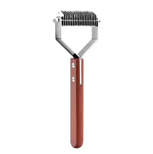 Pet Undercoat Rake Dematting Tool for Dogs Cats Grooming Comb Stainless Steel Blades Dog Brush with Wooden Handle 