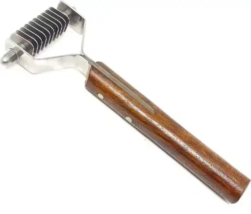 Pet Grooming Tool Undercoat Rake for Cats & Dogs Wooden Handle Dematting Comb with Stainless steel Blades 