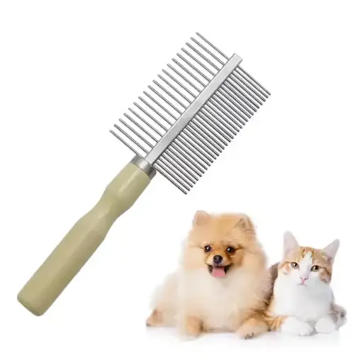 Wooden Handle Grooming Comb for Dogs Cats Pet Double-Sided Stainless Steel Tooth Pet Combs 