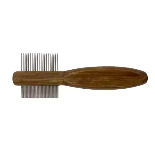 Dog/Cat Double Sided Comb Stainless Steel Wooden Handle Double Sided Shedding Grooming Pet Comb 