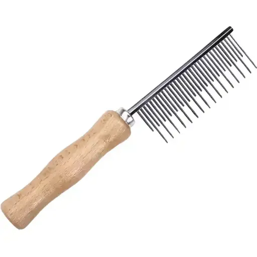 Dog Shedding Wooden Handle Pet Comb Single Side Stainless steel Teeth Flea Comb 