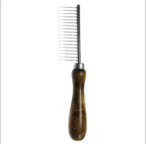 Wholesale wood handle custom logo pet hair remover comb Stainless steel Single Sided Pet Combs 