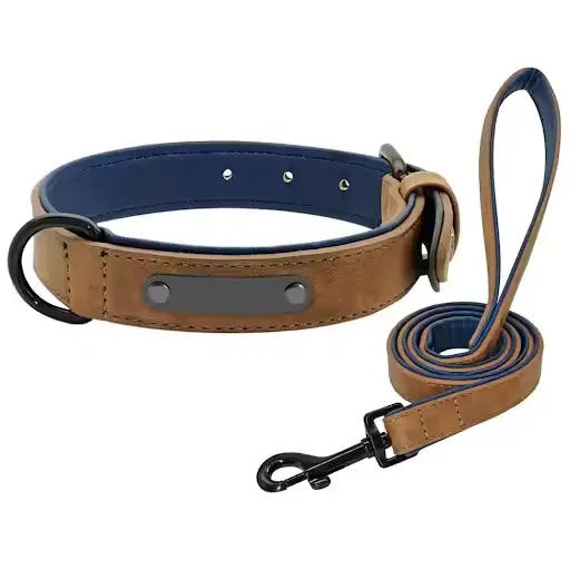 Dog Collar And Lead Sets Newest Product In Blue And Brown Color Best Quality Pet Dog Collar Sets For Pets