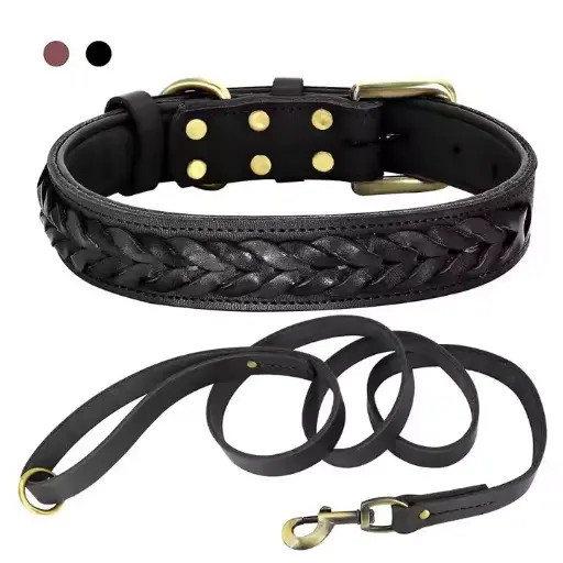 Dog Collar And Lead New Arrival Braided Leather Dog Collar And Lead Set Heavy Duty Durable For Dog