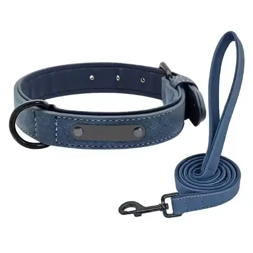 Dog Collar And Lead Sets Personalized Product PU Leather Customized Nameplate Collars Leash Set For Pets