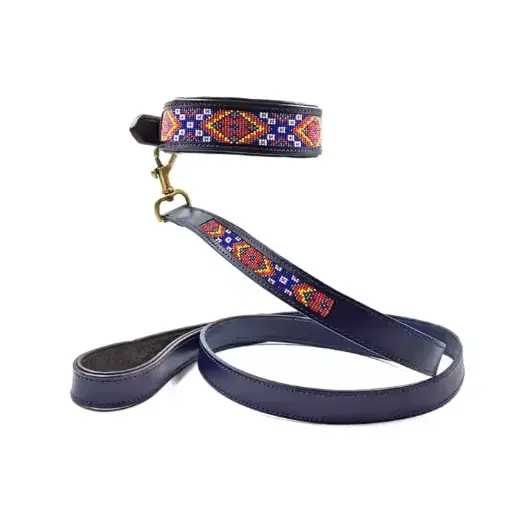 Dog Collar And Lead New Arrival Custom Made New Design Leather Beaded Dog Collar and Leash Set