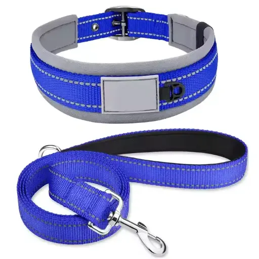 Dog Collar And Lead 19 23 Inches Reflective Heavy Duty Neoprene Padded Pet Collars Lead For Large Dogs