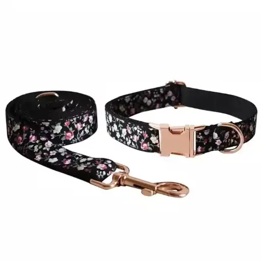 Dog Collar And Lead Comfortable Product New Design Flower Garden Black Personalized Dog Collar And Lead