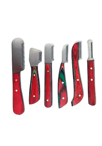 6 pcs Pet Grooming Striping Knife Professional Wholesale Stainless Steel Daily Groomers Used Striping Knife with wood