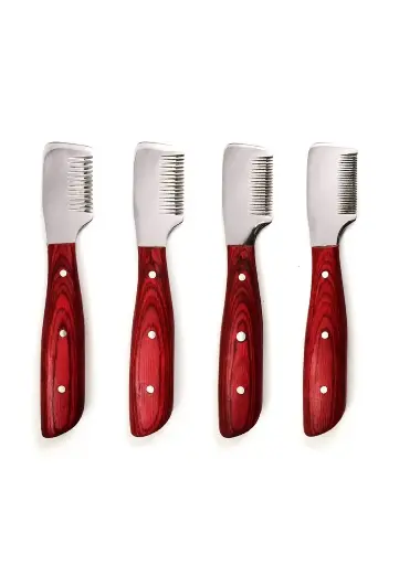4 pcsWholesale Customized Striping Knives with Wooden Handle Professional Pet Grooming Products