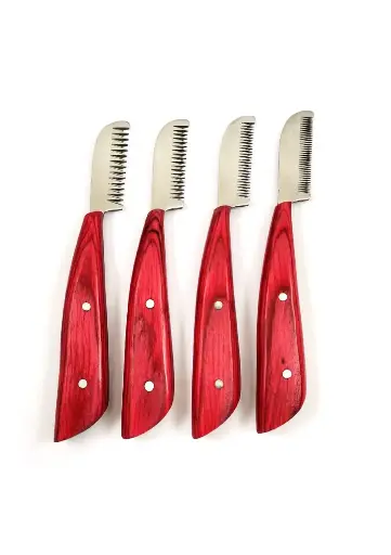 4 pcs Wholesale Customized Striping Knives with Wooden Handle Professional Pet Grooming Products