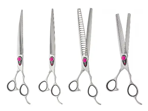  4 PC 6″, 7″, 8″ OR 9″ BEP99 STRAIGHT, CURVED,22 TOOTH CHUNKER & 7″ 54 TOOTH THINNER GROOMING SHEAR KIT