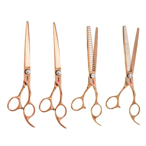4 PC PLQRG 7″OR 8″ ROSE GOLD STRAIGHT & CURVED GROOMING KIT