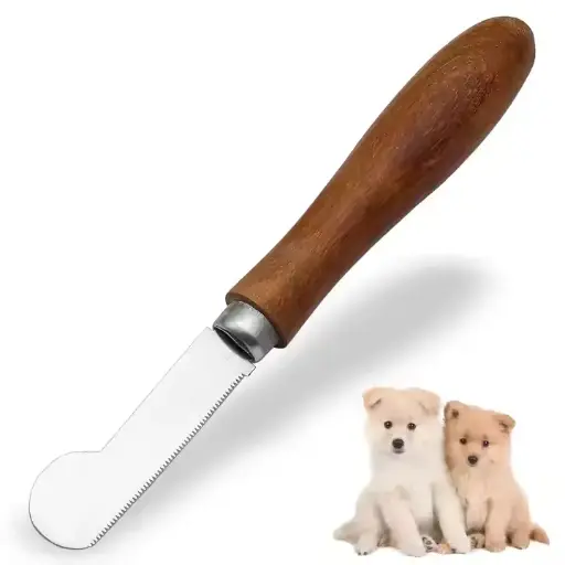 Customized Dog Cat Pet Comb Stainless Steel Daily Use Strippers With Wooden Handle Wholesale Stripping Knife 