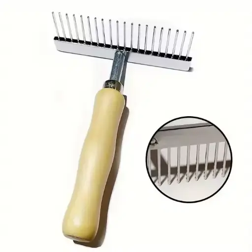 Dog Hair Grooming Rake Combs With Wooden Handle Stainless Steel Teeth Dog Knot Open Comb Rake Combs 