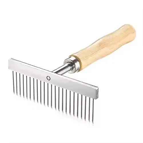 Pet Wooden Handle Stainless steel Teeth Shedding Rake Comb Pet Grooming Rake Hair Comb 